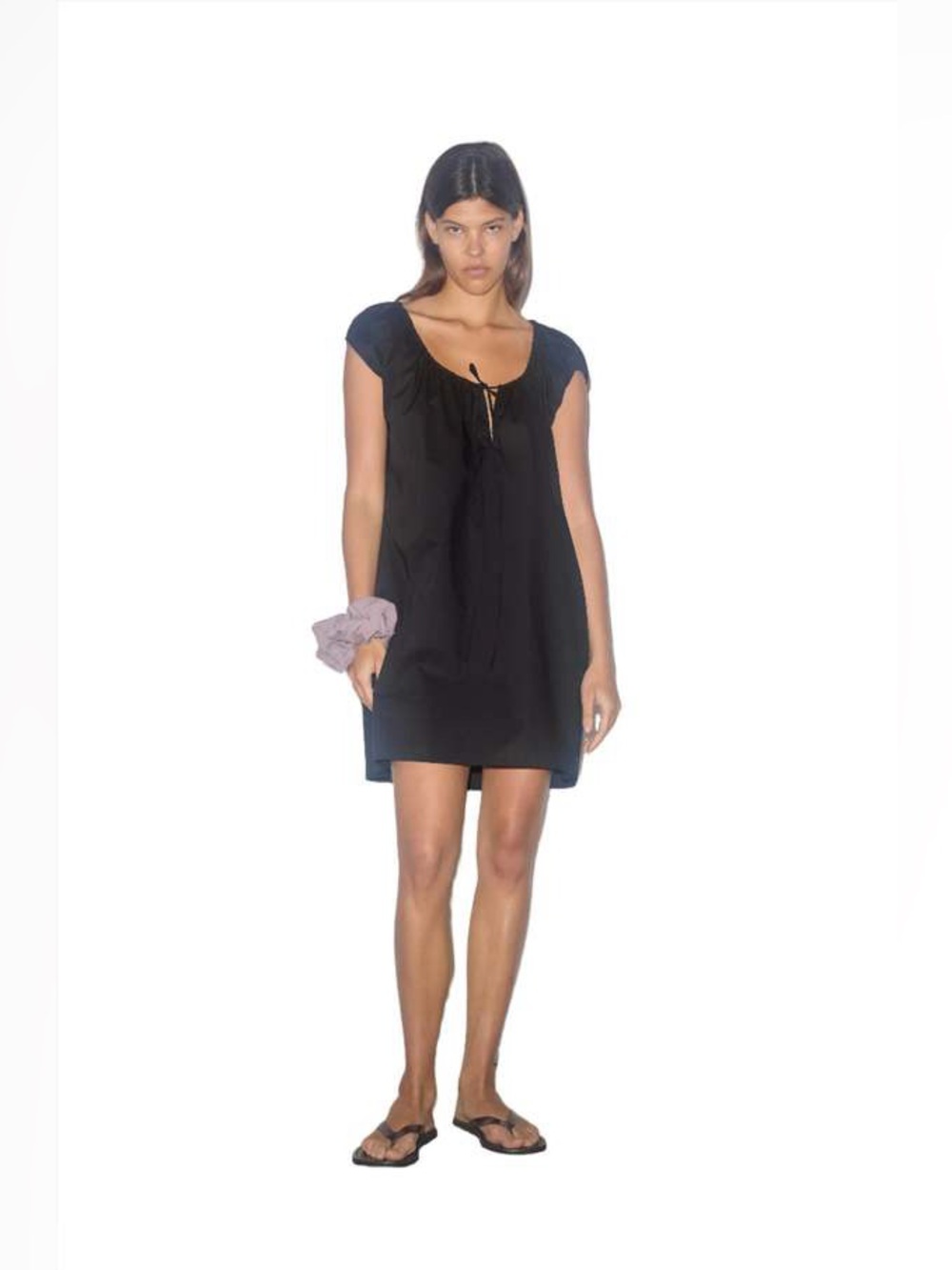 Deiji Studios Capped Black Mini Dress with Drawstring Neckline. NWT. Sz XS.
